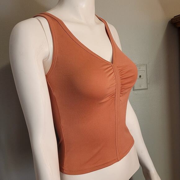 Gimmicks by BKE Ribbed V-Neck Tank Top Sz Small Dark Mauve Pink Bodycon Slinky - Picture 7 of 10